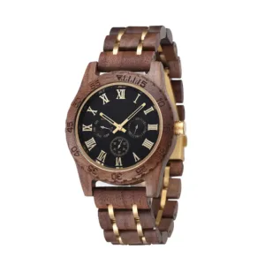 Vintage wood chronograph watch: walnut quartz watch