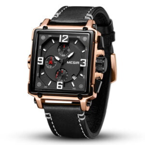 Men S Rectangular Black Dial Black Strap Watch