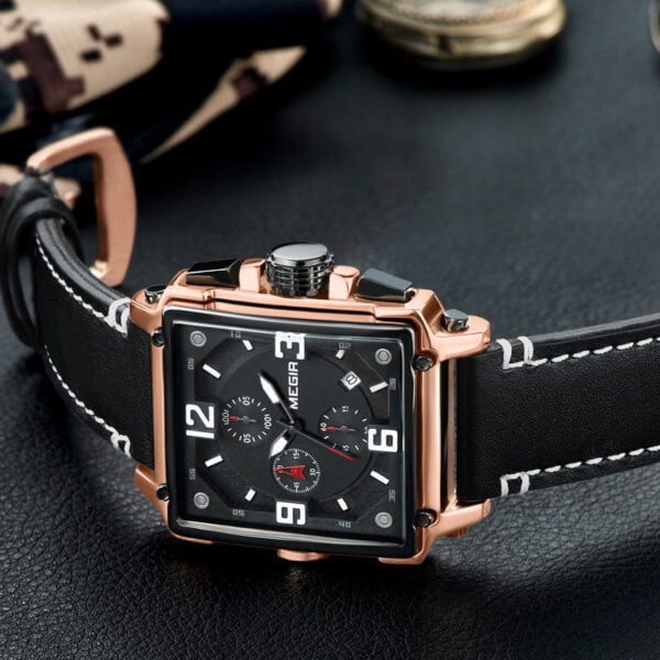 Men S Rectangular Watch With Rose Gold Case